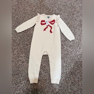 NWT！Baby Gap Factory NWT Ivory Red Bow Ruffle Sweater Romper 18-24 Months